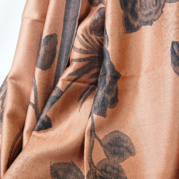 Coffee Black Floral Silk Pashmina Scarves for women Long Shawls Women Head Wraps - Picture 3 of 5